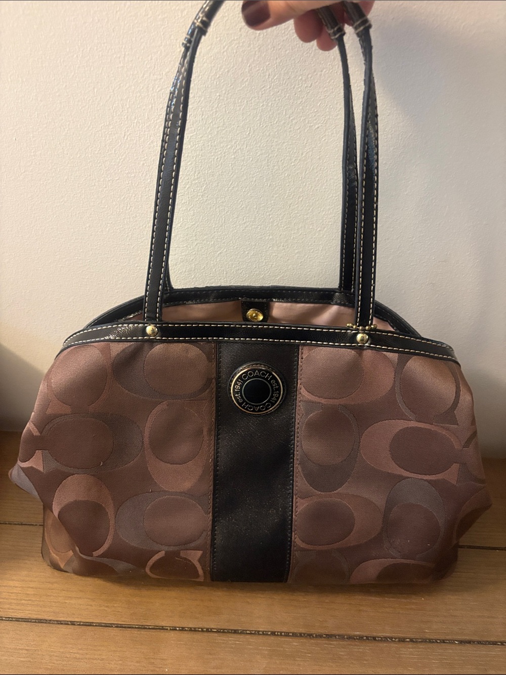 Coach Brown and Black Signature Shoulder Bag